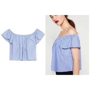 Zara Striped Off-Shoulder Crop Top